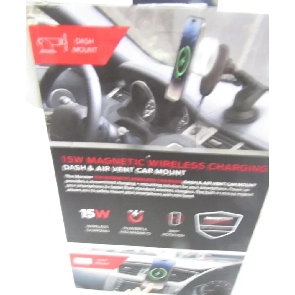 Monster 15w magnetic wireless charging dash & vent mount new in box